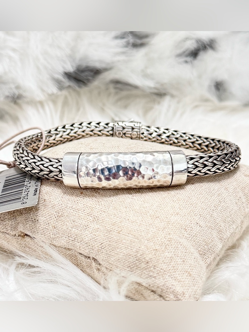 NEW $1195 John Hardy 7.5mm Chain Collection .925 Hammered Station Bracelet Sz L